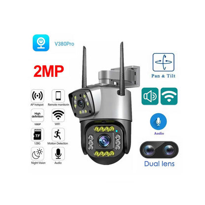 V380 Dual Lens PTZ WiFi CCTV Camera with Color Night Vision and Two-Way Talk