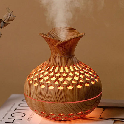 Vase Shaped Air Humidifier, Wood Color Flower Humidifier with 3 Free Fragrances