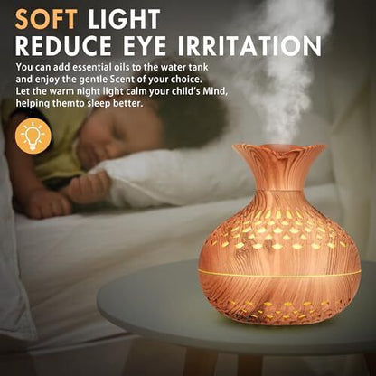 Vase Shaped Air Humidifier, Wood Color Flower Humidifier with 3 Free Fragrances