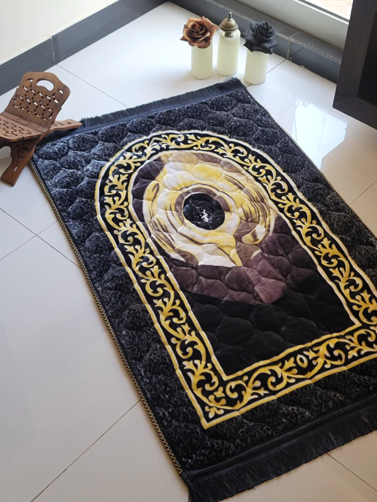 Black Hajr e Aswad Prayer Mat jayenamaz- Premium Quality