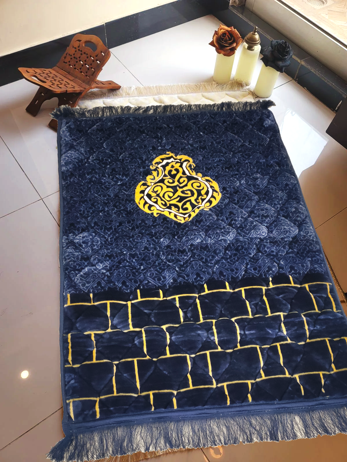 Blue Motif Premium Prayer Mat - Foam Jayenamaz