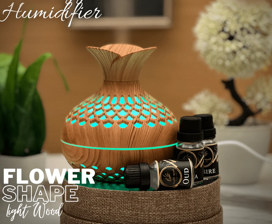 Vase Shaped Air Humidifier, Wood Color Flower Humidifier with 3 Free Fragrances